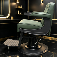 Fauteuil de Barbier en Cuir Vert Hydraulique Inclinable Pivotant à 360 Degrés pour Salon de Coiffure OEM ODM Personnalisé