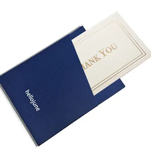 Layar sutra kustom cetak putih pada surat undangan bisnis biru terima kasih kartu kartu ucapan pemegang lengan amplop