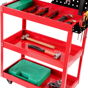 中型金属製ツールカート、ワークショップ収納キャビネット、背面板とハンドル付き、四輪 - Product Image 5