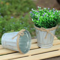 Rétro Vintage Corde Artisanat Étain Métal Fer Baril Fleur Seau Pot Suspendu Balcon Jardin Succulent Cactus Plante Planteur Décor