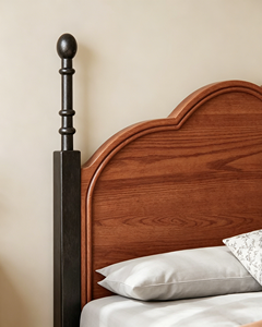 Premium Solid Wood <b>Bed</b> Frame French Vintage Wavy Headboard Black Turned Legs Two-tone Bedroom Furniture Stable Home Wooden <b>Doubl</b> - Product Image 2