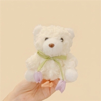 Porte-clés personnalisé en peluche ours en peluche avec ruban tulipe, vente en gros, pendentif animal en peluche doux, jouet ours mignon pour cadeau et breloques de sac