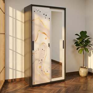 <span class=keywords><strong>Armoire</strong></span> coulissante en acier imprimée à prix abordable, avec miroir intégral, placard métallique anti-rouille pour vêtements, meuble de rangement pour chambre à coucher, idéal pour petit appartement - Product Image 5