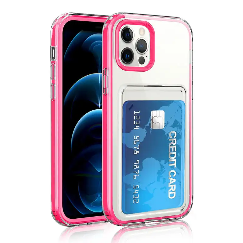 3 in 1 Card Bag Wallet Clear Phone Case For iphone 11 12 12pro 13 promax 14 Pro Max Soft Silicone Wallet Card Holder