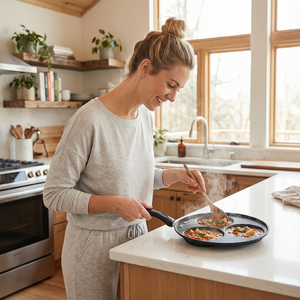 Oem personalizzato 3 fori cibo-Safe uovo hamburger Mini Omelette Non Stick <span class=keywords><strong>padella</strong></span> con manico lungo - Product Image 2