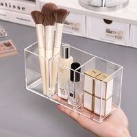 Porte-stylos transparent en acrylique Juncheng, organisateur de bureau, boîte de rangement pour pinceaux de maquillage, plateau de vanité pour cosmétiques, style moderne et minimaliste