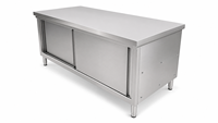 Table de travail en acier inoxydable avec armoire, plan de travail en acier inoxydable avec portes coulissantes double face