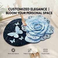 Tapis de bain en polyester absorbant et antidérapant, personnalisé OEM/ODM, à motifs floraux et papillons, séchage rapide pour salle de douche et salle de bain domestique, conforme RoHS