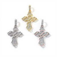 Bijoux Hip Hop TD : Pendentif Croix Épines en Laiton et Zircon, Bijoux Religieux Iced Out pour Hommes et Femmes, Pendentif Hip Hop