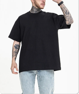 Moda negro peso pesado 95% algodón, 5% Spandex Color sólido de gran tamaño cuello redondo Camiseta para hombres - Product Image 1