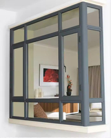 Fenêtre à battant moderne à cadre étroit en alliage d'aluminium, double vitrage trempé en acier inoxydable, coupe-vent pour maison et bureau