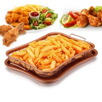 Plateau à légumes en cuivre Plateau de cuisson antiadhésif avec panier à griller à mailles surélevées Ensemble de 2 pièces