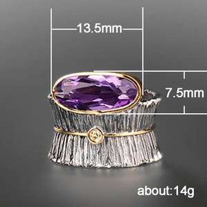 Elegante anillo de piedra púrpura de dos tonos para mujer, joyería de moda estilo oficina - Product Image 2