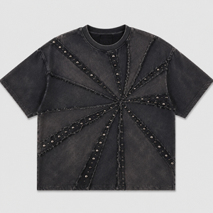 เสื้อยืดทรงบ็อกซี่ฟิตสำหรับผู้ชาย ผ้า 300gsm 100% คอตตอน ล้างสีแบบ Mud Wash ตัดเย็บแบบมีหมุดตกแต่ง สไตล์ Distressed Oversized Streetwear - Product Image 1