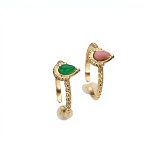 18K Gold Plated Stainless Steel Gemstone <b>Ring</b> <b>Adjustable</b> Knuckle <b>Ring</b> Natural Stone Oval Bezel Set Trendy Heart Women Gift - Product Image 4