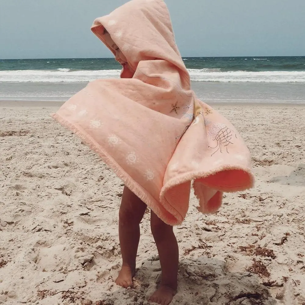 ขายส่งผ้าฝ้าย100% ออกแบบที่กำหนดเองพิมพ์ผ้าธรรมดา Terry Surf Poncho เด็กผู้ใหญ่ผ้าเช็ดตัวชายหาด
