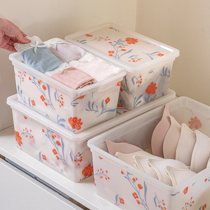 Plastic Storage Box With Lid Rectangle 4L 11L 17.5L For Toys <b>Clothes</b> Snacks Organizer Printed Pattern Household Use - Product Image 3