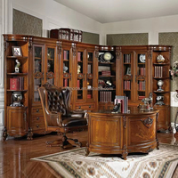 Bureau de direction en bois antique de luxe avec pieds cannelés dorés élégants pour bureau à domicile
