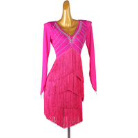 Robe de danse moderne personnalisée de haute qualité à manches longues et à glands avec strass pour salle de bal et scène