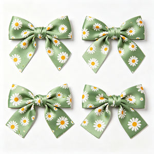 Nœud en ruban de satin floral marguerite doux et brillant, fait main, pré-noué, pour emballage cadeau haut de gamme, ornement de pince à cheveux pour anniversaire - Product Image 4