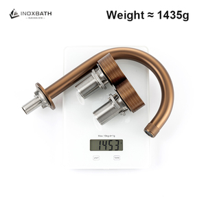 حنفية حوض من الفولاذ المقاوم للصدأ 304 مثبتة على السطح بثلاث فتحات ومقبضين من اليشم ومخرج مزدوج بتصميم كورلنغ بلون ذهبي وردي مصقول - Product Image 3