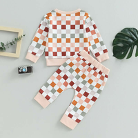 Ensemble de survêtement pour garçons en gros, imprimé à carreaux rétro, pull et pantalon à cordon de serrage, élégant et confortable