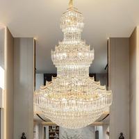 Lustres en cristal K9 de luxe modernes, grands et longs, à hauteur réglable, blanc chaud, pour villas duplex et escaliers à plafonds hauts