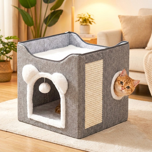 Cuccia di Lusso a Due Piani per Gatti, Pieghevole e Staccabile, in Peluche, Accogliente Cuccia per Gatti da Interno, Casetta per Animali Domestici per <span class=keywords><strong>Casa</strong></span>, per Più Gatti - Product Image 1