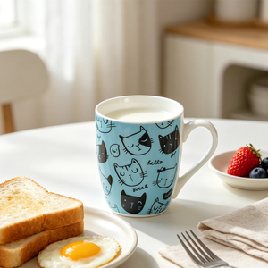 Taza de Café de Cerámica con Diseño Minimalista de Líneas Negras de Animales, Venta al por Mayor de Fábrica, Taza Personalizada con Estampado Completo de Gatos y Perros - Product Image 3