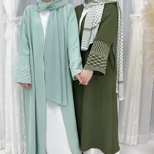 Eid abaya phụ nữ mở dài ăn mặc abaya Dubai Kimono hồi giáo Cardigan áo choàng islamic quần áo mô hình thêu khiêm tốn mở abaya