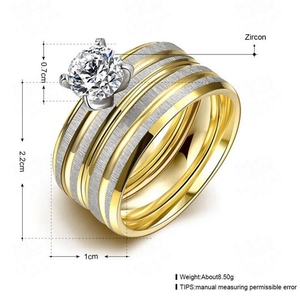 Trung Quốc Bán Buôn Cubic Zircon Không Thấm Nước Thép Không Gỉ Vàng Vài Nhẫn Đối Với Trang Sức Cưới - Product Image 2
