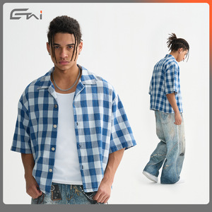 <span class=keywords><strong>Camisa</strong></span> de <span class=keywords><strong>Manga</strong></span> <span class=keywords><strong>Corta</strong></span> a Cuadros con Cuentas de Algodón Denim de Alta Calidad para <span class=keywords><strong>Hombre</strong></span>, Estilo Moderno, Marca Dreaming Lion - Product Image 3
