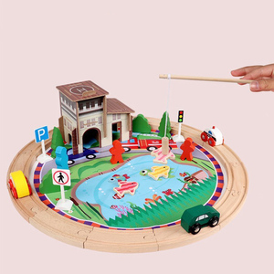 Jouet de train en bois en gros, scènes de circulation routière, ferroviaire et forestière, jouet éducatif, modèle de voitures populaires, jouet de construction <span class=keywords><strong>pour</strong></span> enfants - Product Image 4