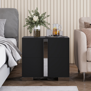 Modern Nightstand with Drawers Metal Foot Wood <b>Bedside</b> Table <b>Mirrored</b> Handles Sofa Side End Table - Product Image 3