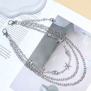 Chaîne de taille pour femme avec design crâne et fil barbelé, style hip-hop multicouche, accessoire pour jupe, blanc K - Product Image 4