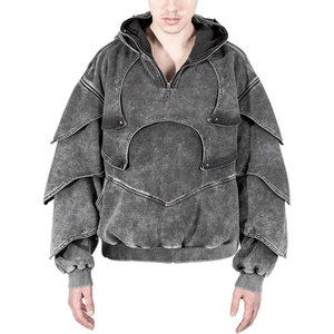 Oem Custom High Quality Loose Retro Washed Metal Detail Armor Style Trendy <strong>Hoodie</strong> for Men Women Streetwear Cyberpunk <strong>Techwear</strong> - Product Image 2