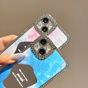 Custodia a prova di caduta con guscio rigido in vetro Bling Diamond per iPhone 11 15 17 16 Plus Cover posteriore da <span class=keywords><strong>donna</strong></span> con protezione per fotocamera - Product Image 5