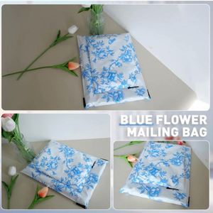 Custom Printed Logo Biodegradable for Clothing Packaging <b>Bag</b> Waterproof Strong Adhesive Shipping Envelope Blue Flower - Product Image 2