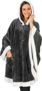 <span class=keywords><strong>Plaid</strong></span> poncho cape à <span class=keywords><strong>capuche</strong></span> en flanelle sherpa tricotée super douce et confortable, style européen, pour <span class=keywords><strong>femme</strong></span> - Product Image 2