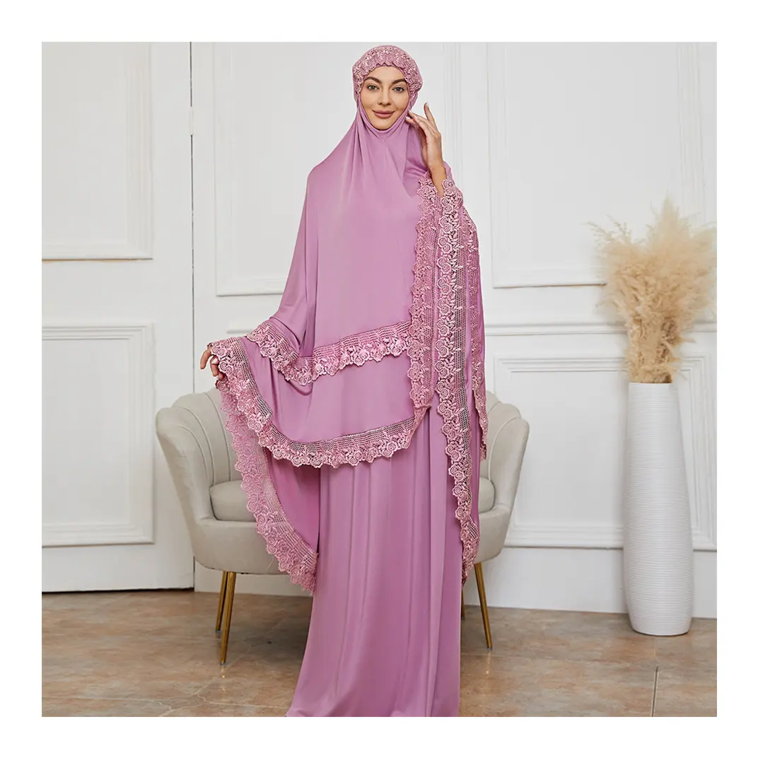 SIPO Robe Abayas Muslimah Islamic Clothing Prayer Modest Fashion Casual Dresses Hijab Feminine Sleeveless Stretch Lace New EID