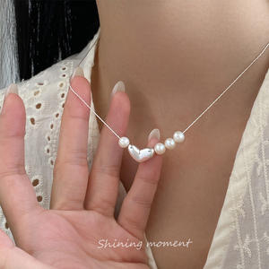 Collier en argent pur S925 concave convexe, style frais et doux, design simple et original, collier de perles Y01714 - Product Image 1