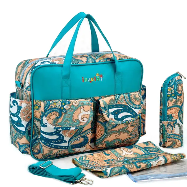 Fashion printed Turquoise changing nappy bags fancy maternity handbags Paragliding mummy diaper bag