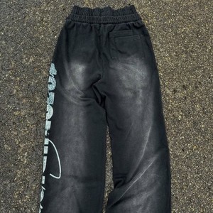 Pantalones Deportivos Extra Grandes de Felpa Francesa 100% Algodón, Cintura Doble, Estilo Hip Hop, Lavado Ácido Decolorado al Sol, con Logotipo Estampado, Vintage, Pierna Ancha para Hombre - Product Image 3