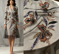 Tissu en maille brodé à la main 3D de haute qualité, orné de perles, de paillettes et de fleurs colorées, idéal pour les mariages et les fêtes - Vente chaude