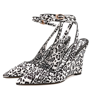 Big Size 45 Women Leopard Print Ankle Buckle Pumps High Wedge Heels Pointy Toe Dress Shoes Office Lady Wedges Colorful <b>Sandals</b> - Product Image 4