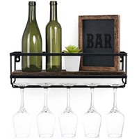 Casier à vin mural Porte-bouteille et verre Porte-bouteilles flottant rustique en bois pour ustensiles de cuisine avec cintre pour verres à pied