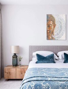 Modern 3D Mandala Flower Blossom <strong>Buddha</strong> <strong>Painting</strong> with Gold Foil High-Definition Reproduction Print on Blue <strong>Canvas</strong> - Product Image 2