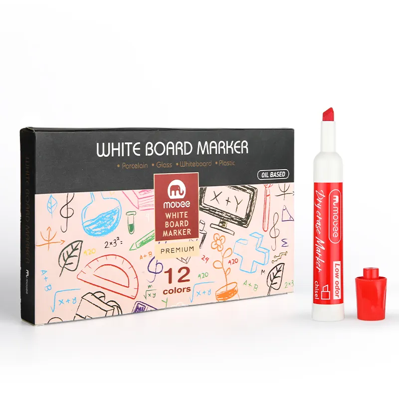 Mobee P-233 Marcador de quadro branco para caneta, caneta para quadro branco com logotipo personalizado, cor Nib, secagem rápida, marcadores brilhantes e coloridos