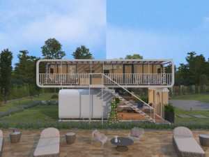 Casa inteligente controlada por IA de dos pisos, casa prefabricada de estructura de acero modular con fachada de vidrio, sistema climático automatizado - Product Image 5