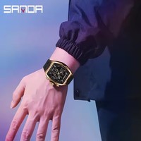 Reloj Deportivo SANDA 6235 para Hombre, Nuevo con Doble Pantalla, Esfera Tonneau, Multifunción, Resistente al Agua, 41 mm de Diámetro, 20 mm, Estilo Ejecutivo Moderno